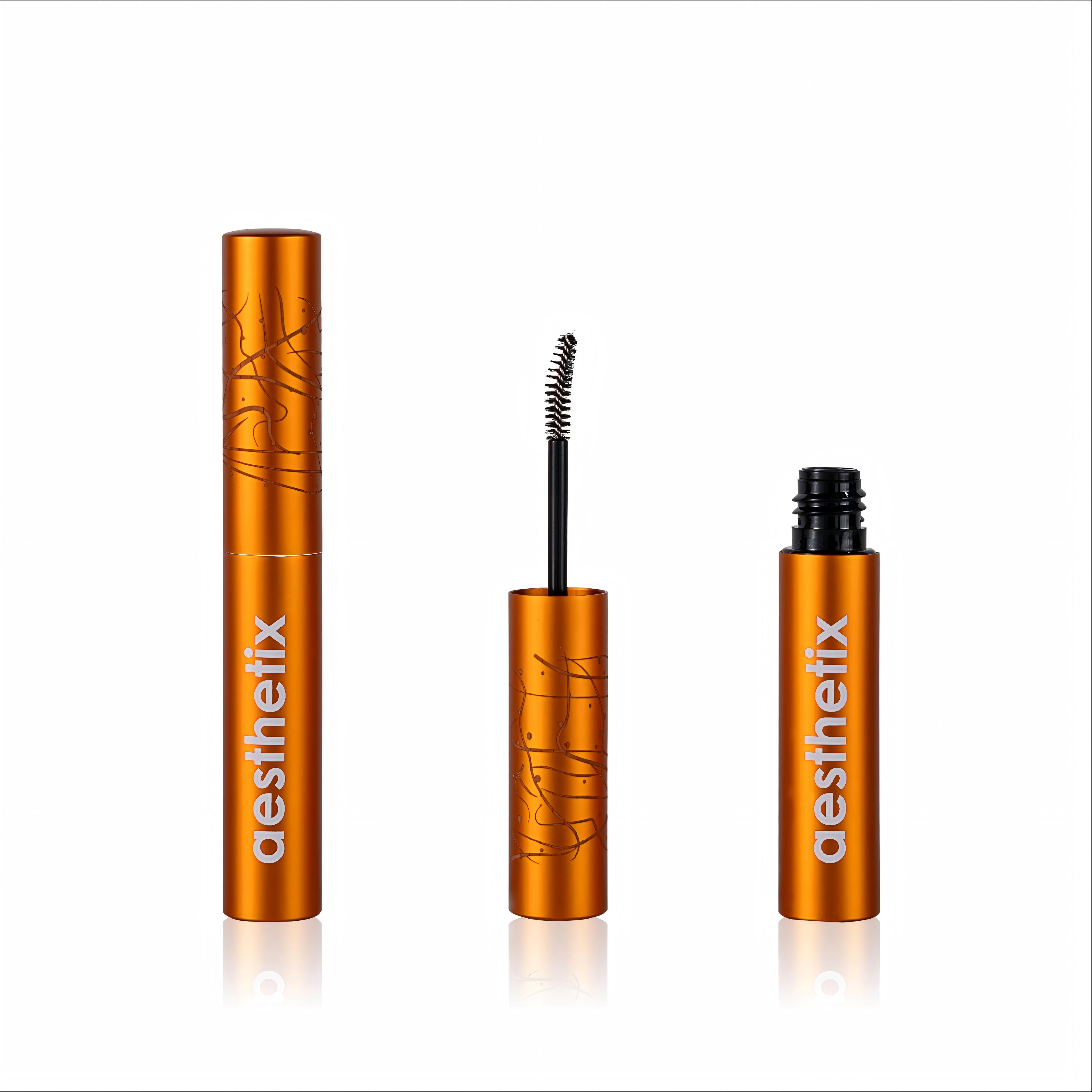 Matte Orange Aluminum Mascara Tube with Laser‑Engraved Abstract Patterns