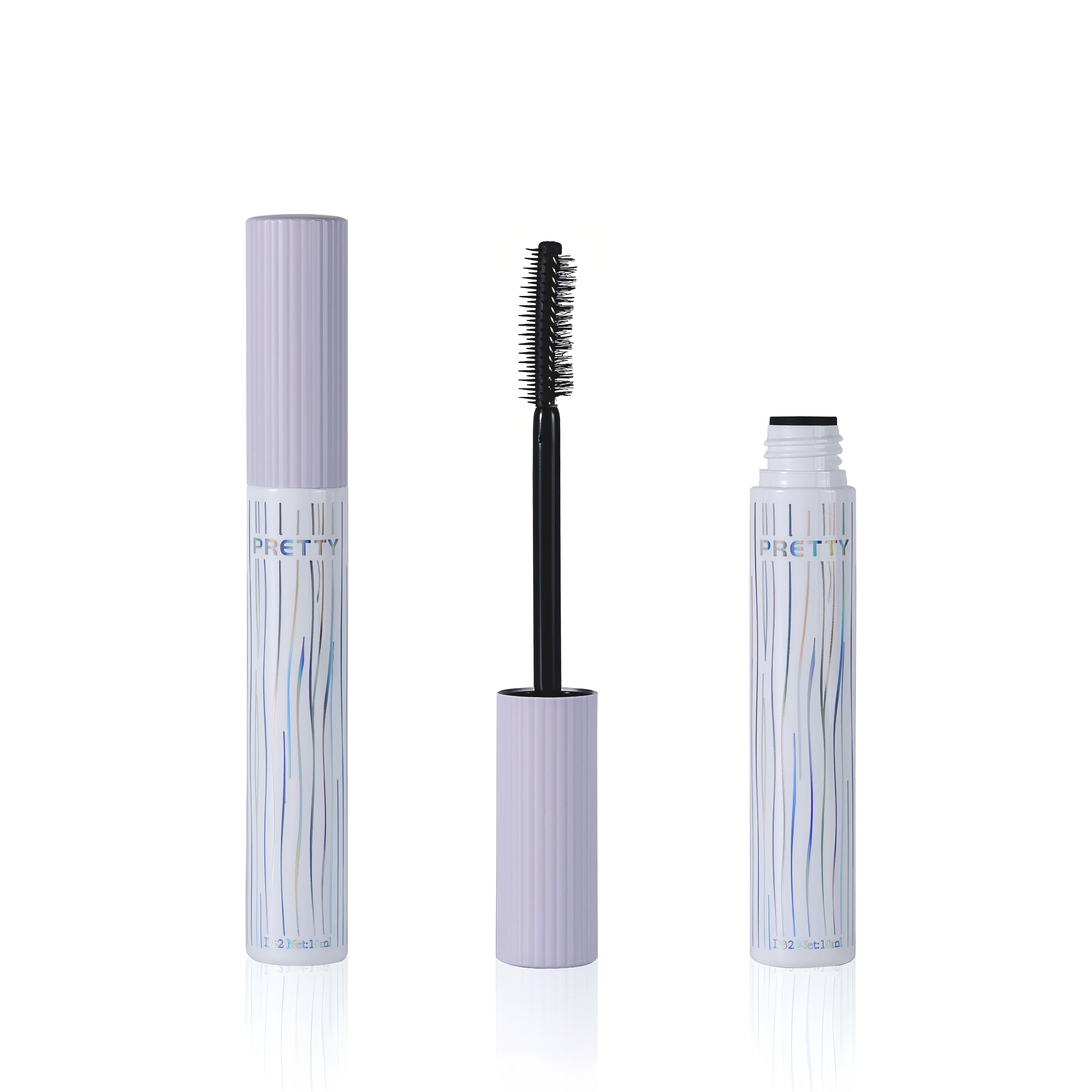 White Mascara Tube with Holographic Hot‑Stamped Vertical Lines