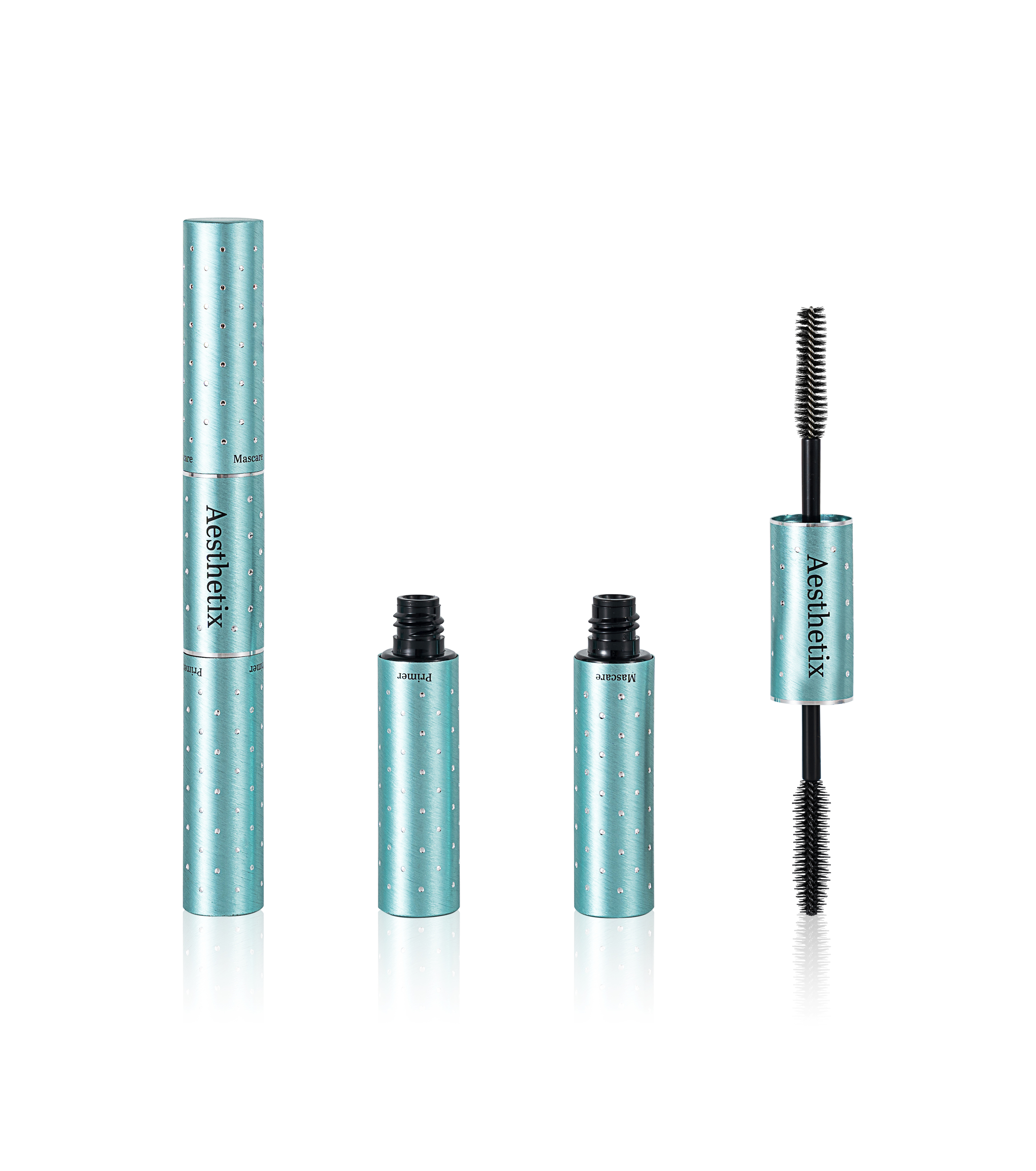 Empty Turquoise Aluminum Double End Mascara Tube | Laser Engraved Dots Simulate Diamond Sparkle, Custom Logo